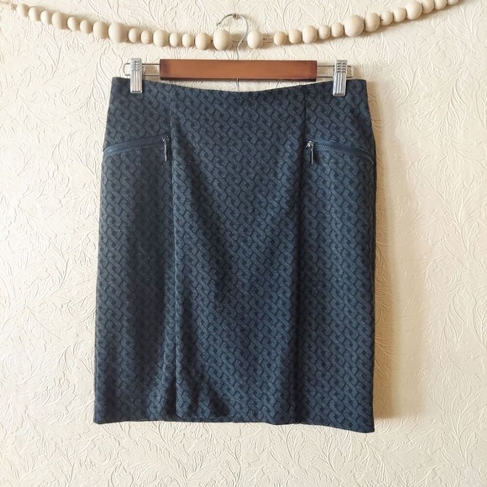 Alfani pencil skirt jersey stretch black gray patterned Sz 6 Petite